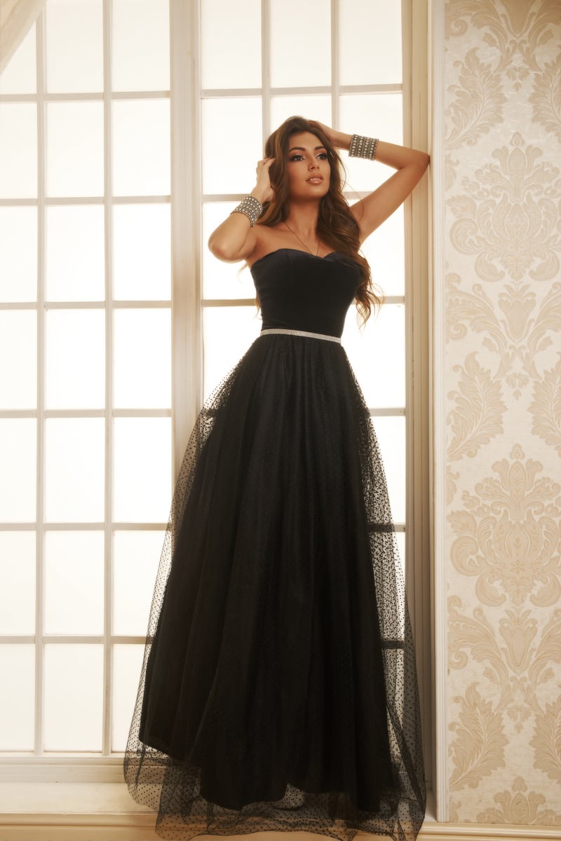 Lady in black evening dress