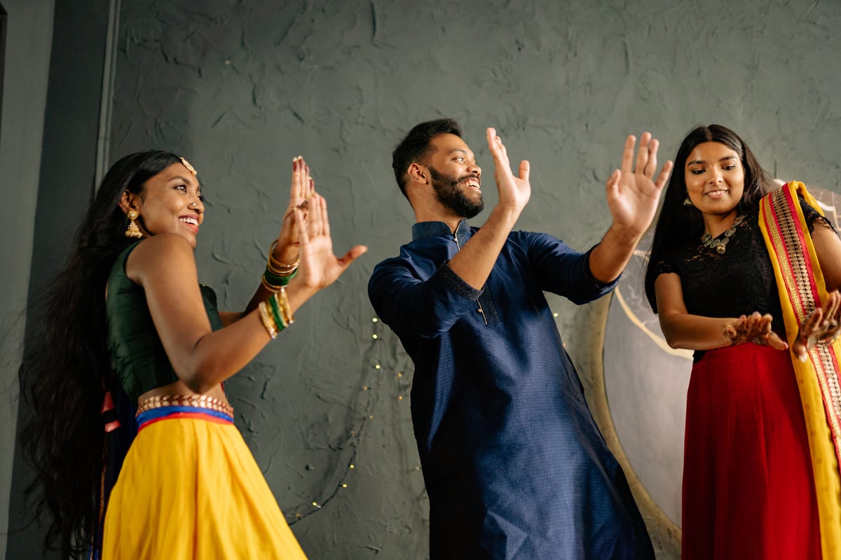 People Wearing Traditional Clothing Dancing Together